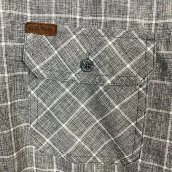 Orvis Shirt M Tech Performance Short Sleeve Button Up Plaid Gray White Mens - Picture 4 of 9